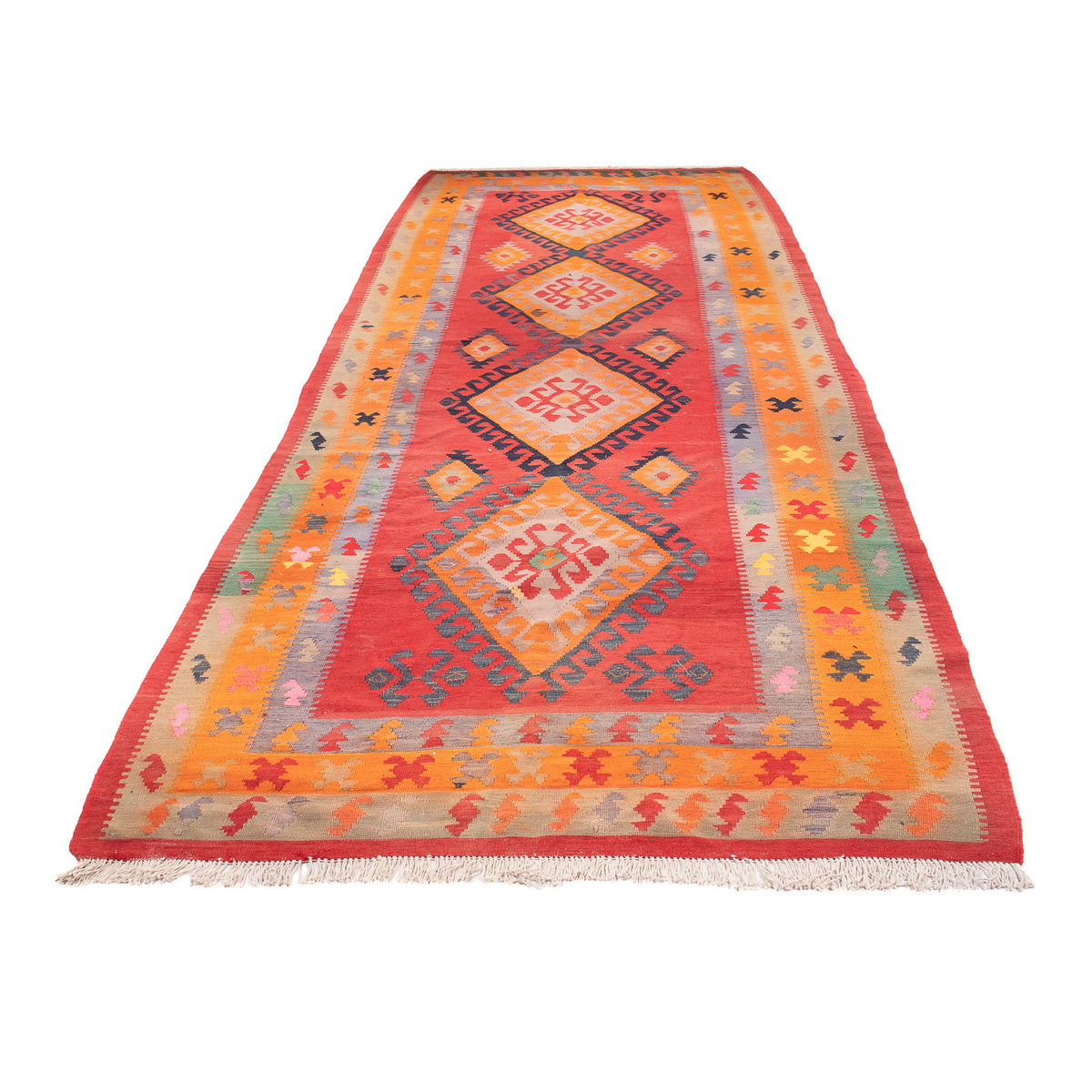 Tappeto corsia Tappeto Kelim - Vecchio - 410 x 150 cm - rosso