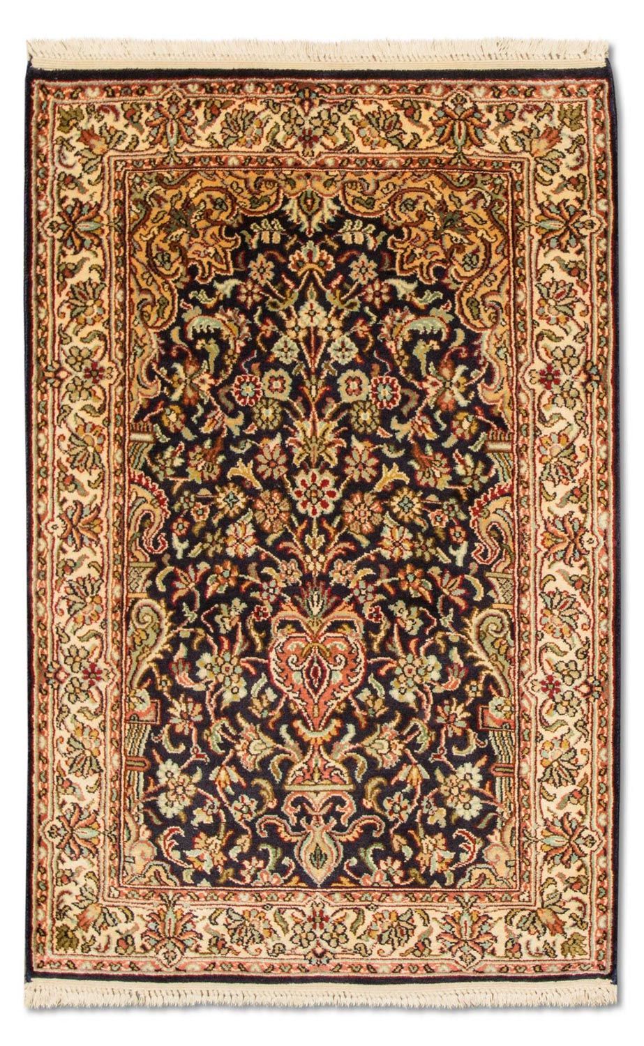 Tappeto di seta - Seta del Kashmir - 94 x 60 cm - blu scuro