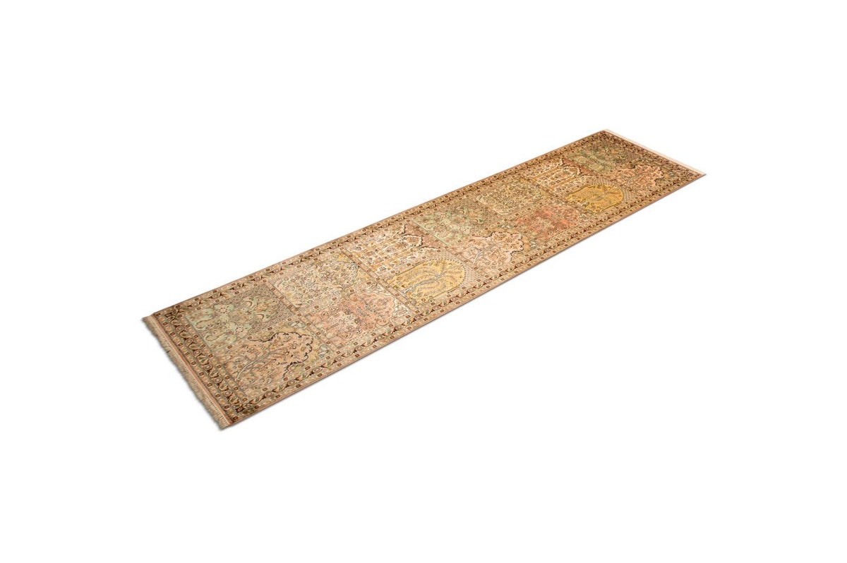 Tappeto corsia Tappeto di seta - Seta del Kashmir - 316 x 77 cm - multicolore