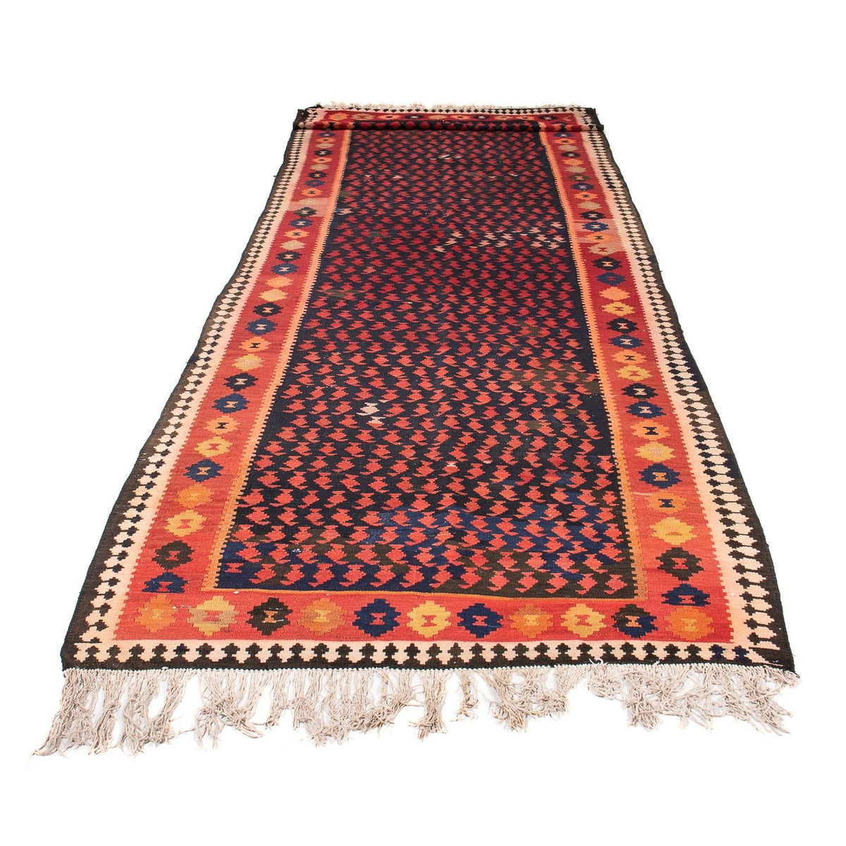Tappeto corsia Tappeto Kelim - Vecchio - 450 x 120 cm - blu scuro