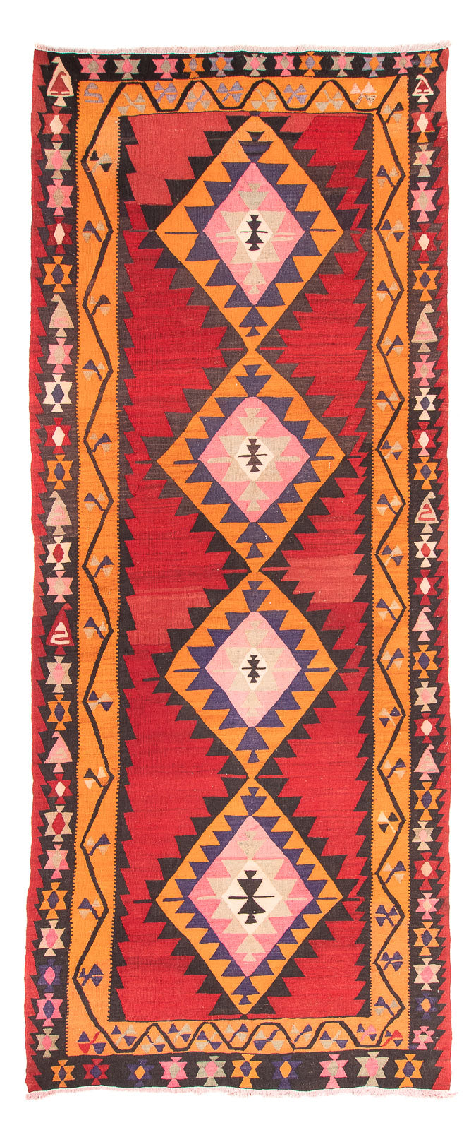 Tappeto corsia Tappeto Kelim - Vecchio - 390 x 150 cm - rosso