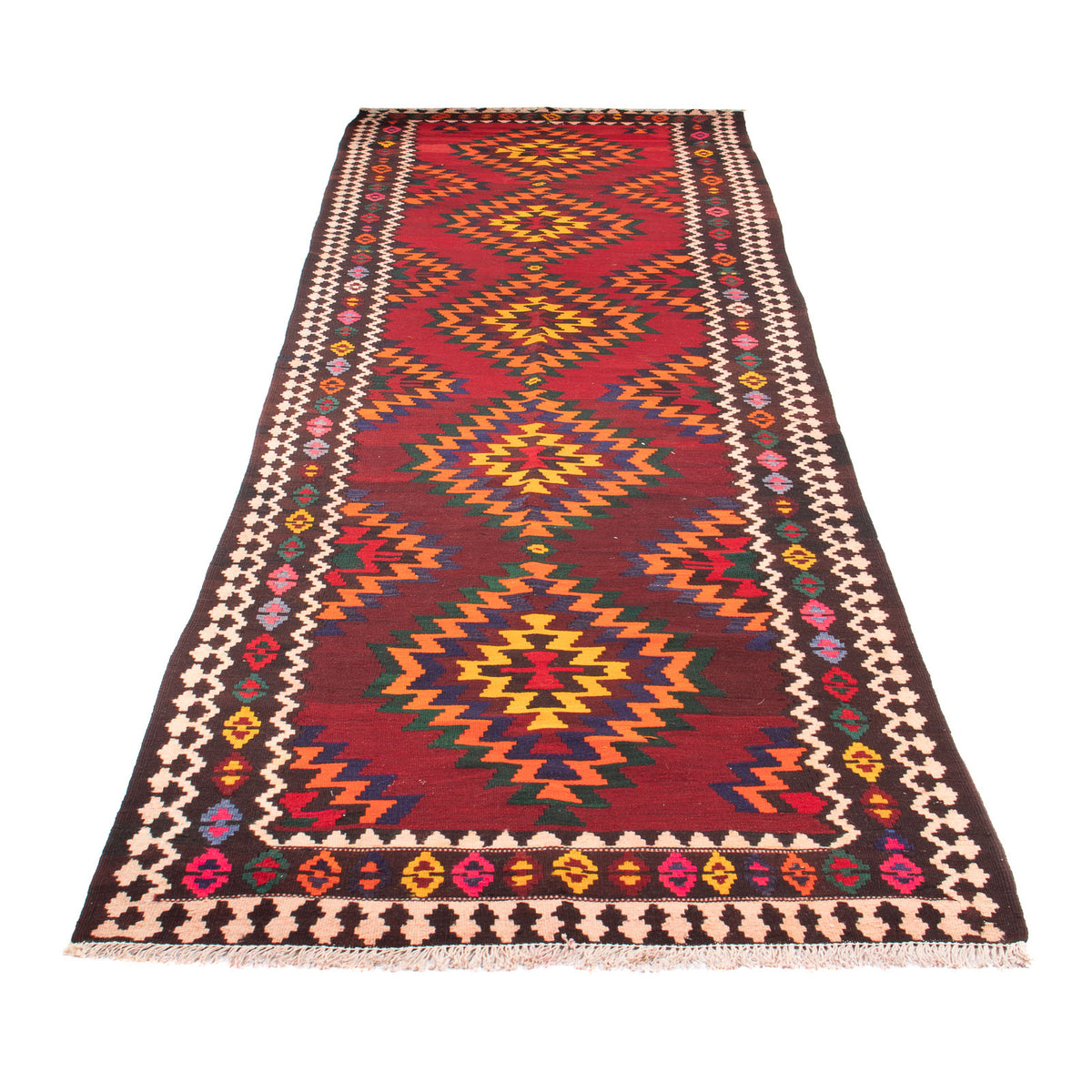 Tappeto corsia Tappeto Kelim - Vecchio - 440 x 124 cm - rosso scuro