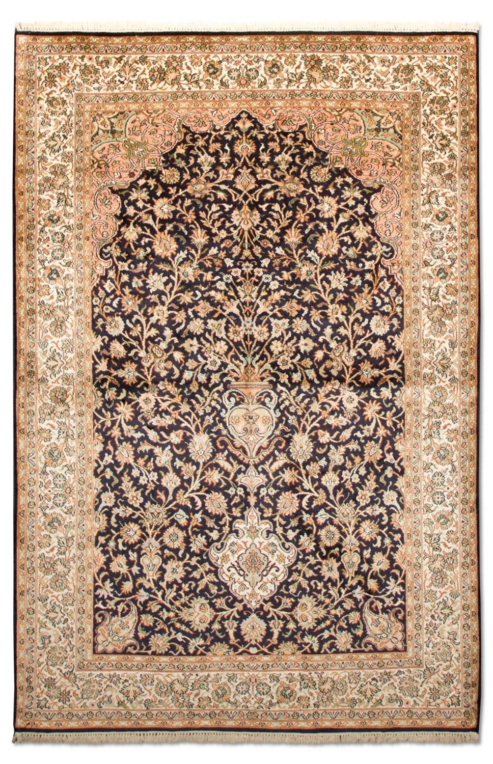 Tappeto di seta - Seta del Kashmir - 190 x 127 cm - blu scuro