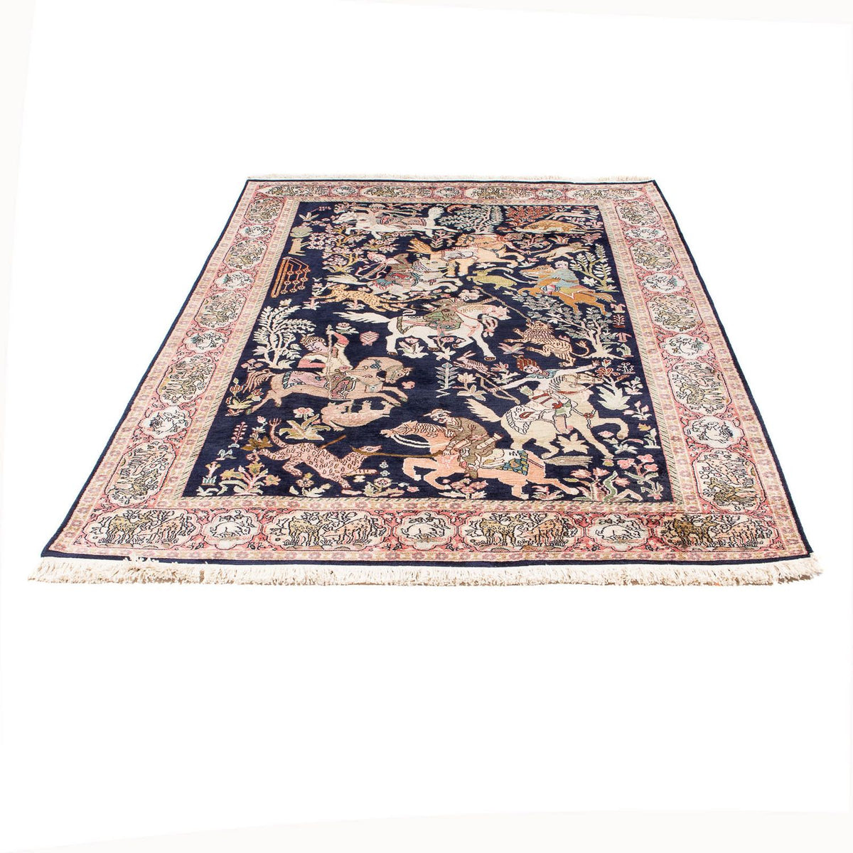 Tappeto di seta - Seta del Kashmir - 215 x 133 cm - blu scuro