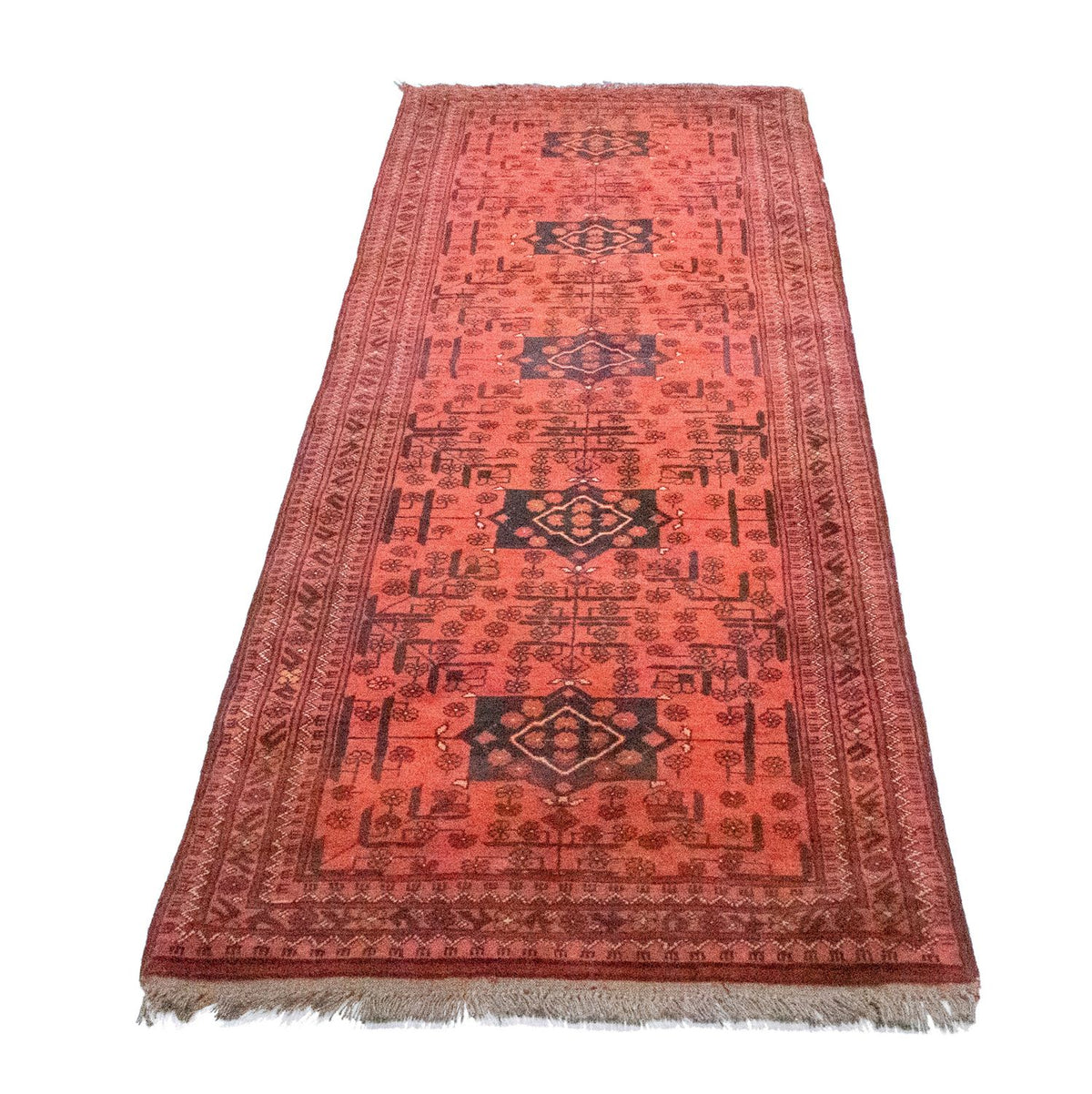 Tappeto corsia Tappeto afgano - Kunduz - 298 x 79 cm - rosso