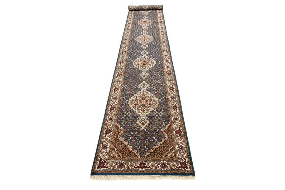 Tappeto corsia Tappeto orientale - Tabriz - 454 x 79 cm - blu scuro