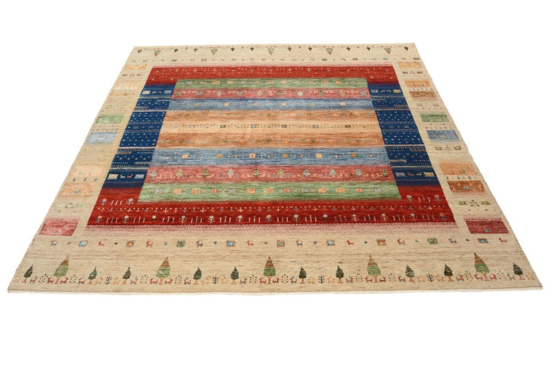 Tappeto Gabbeh - Loribaft Indus quadrato  - 203 x 203 cm - multicolore