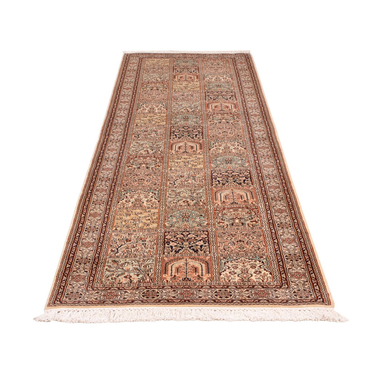 Tappeto corsia Tappeto di seta - Seta del Kashmir - 298 x 77 cm - beige scuro