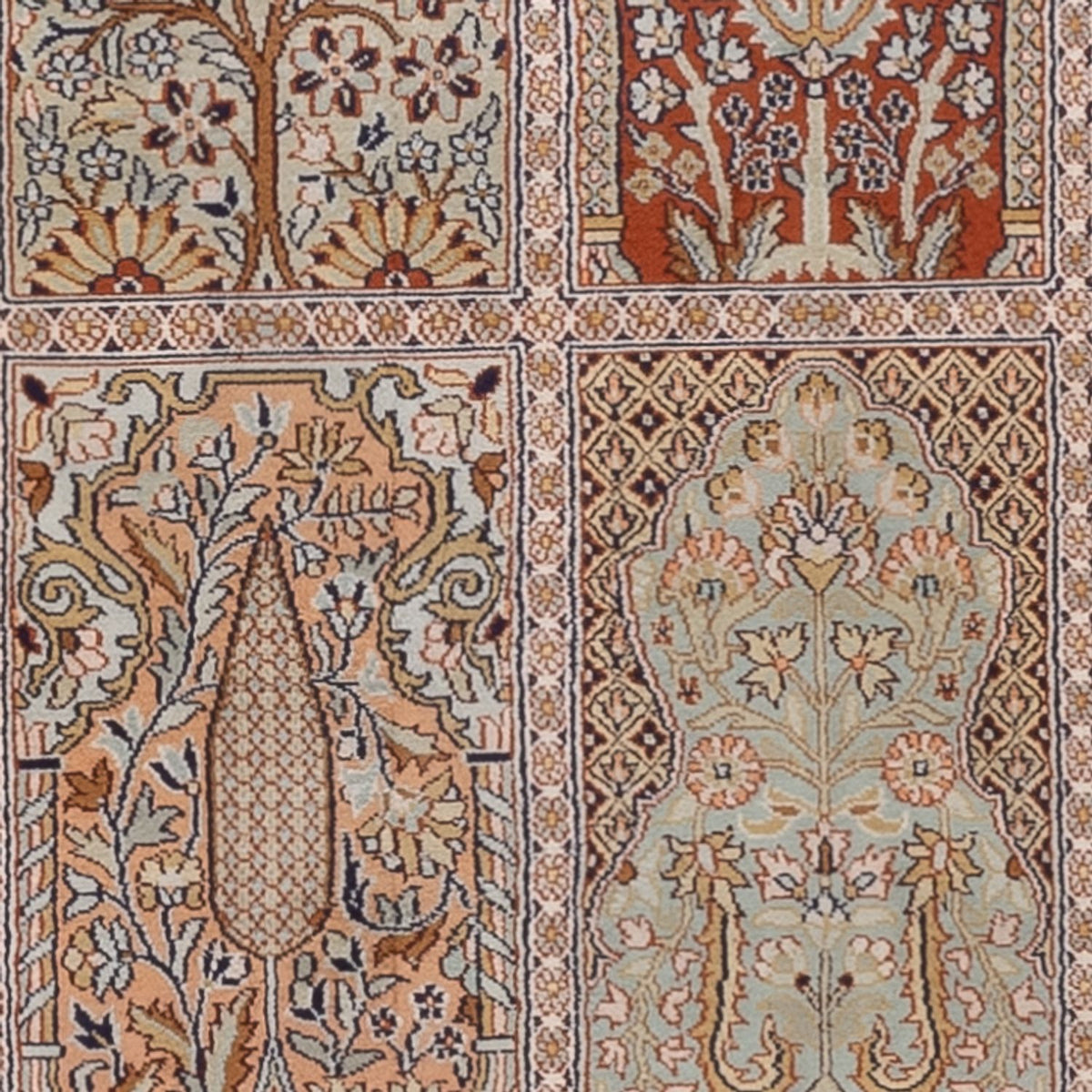 Tappeto corsia Tappeto di seta - Seta del Kashmir - 296 x 78 cm - beige scuro