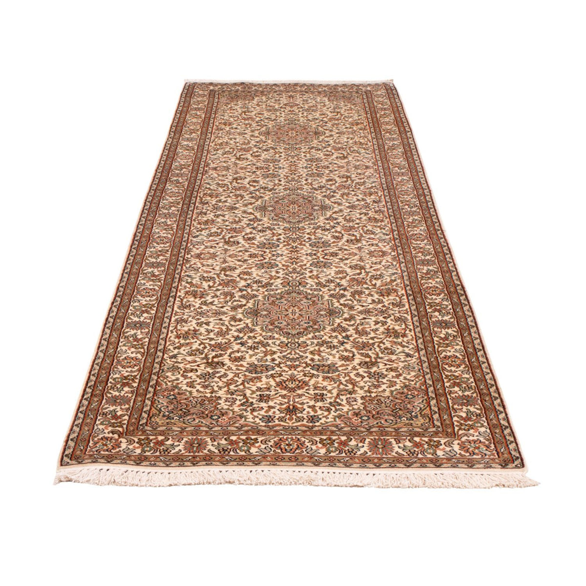 Tappeto corsia Tappeto di seta - Seta del Kashmir - 290 x 81 cm - beige chiaro