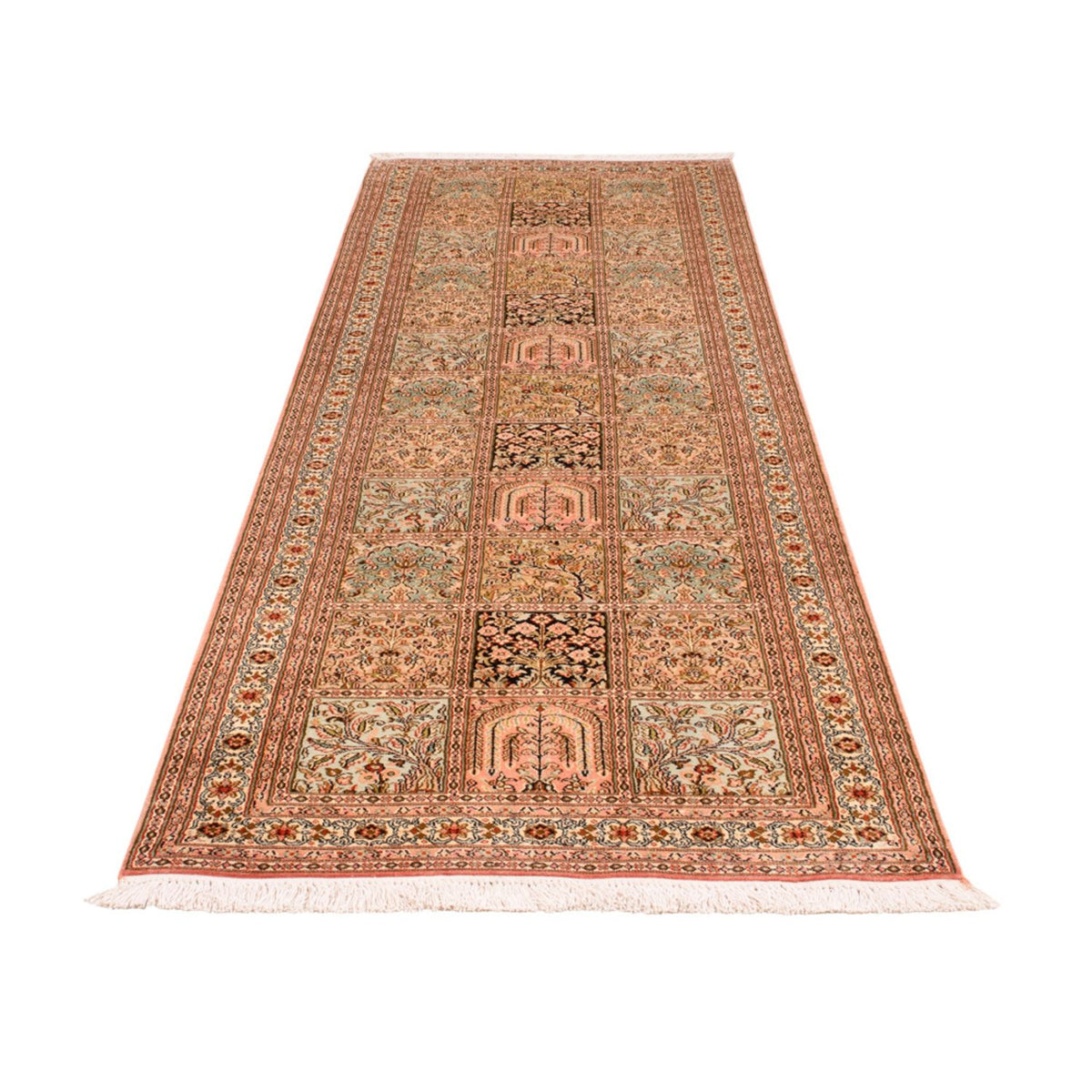 Tappeto corsia Tappeto di seta - Seta del Kashmir - 282 x 79 cm - beige scuro