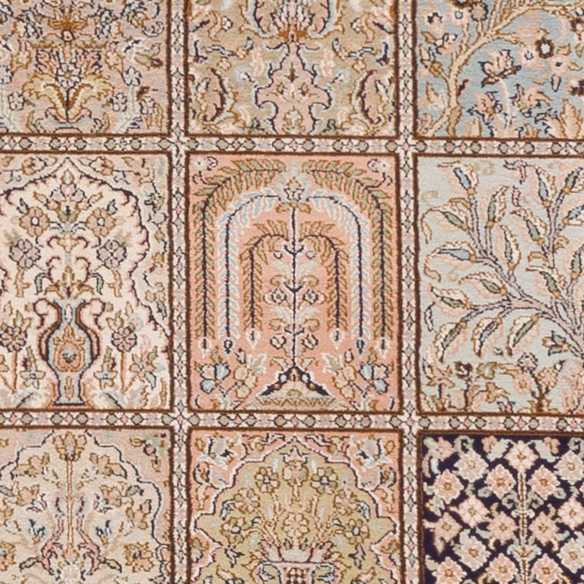 Tappeto corsia Tappeto di seta - Seta del Kashmir - 304 x 77 cm - beige scuro