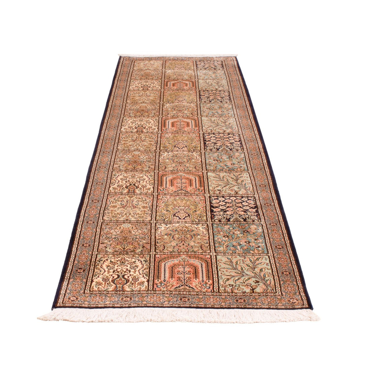 Tappeto corsia Tappeto di seta - Seta del Kashmir - 304 x 77 cm - beige scuro