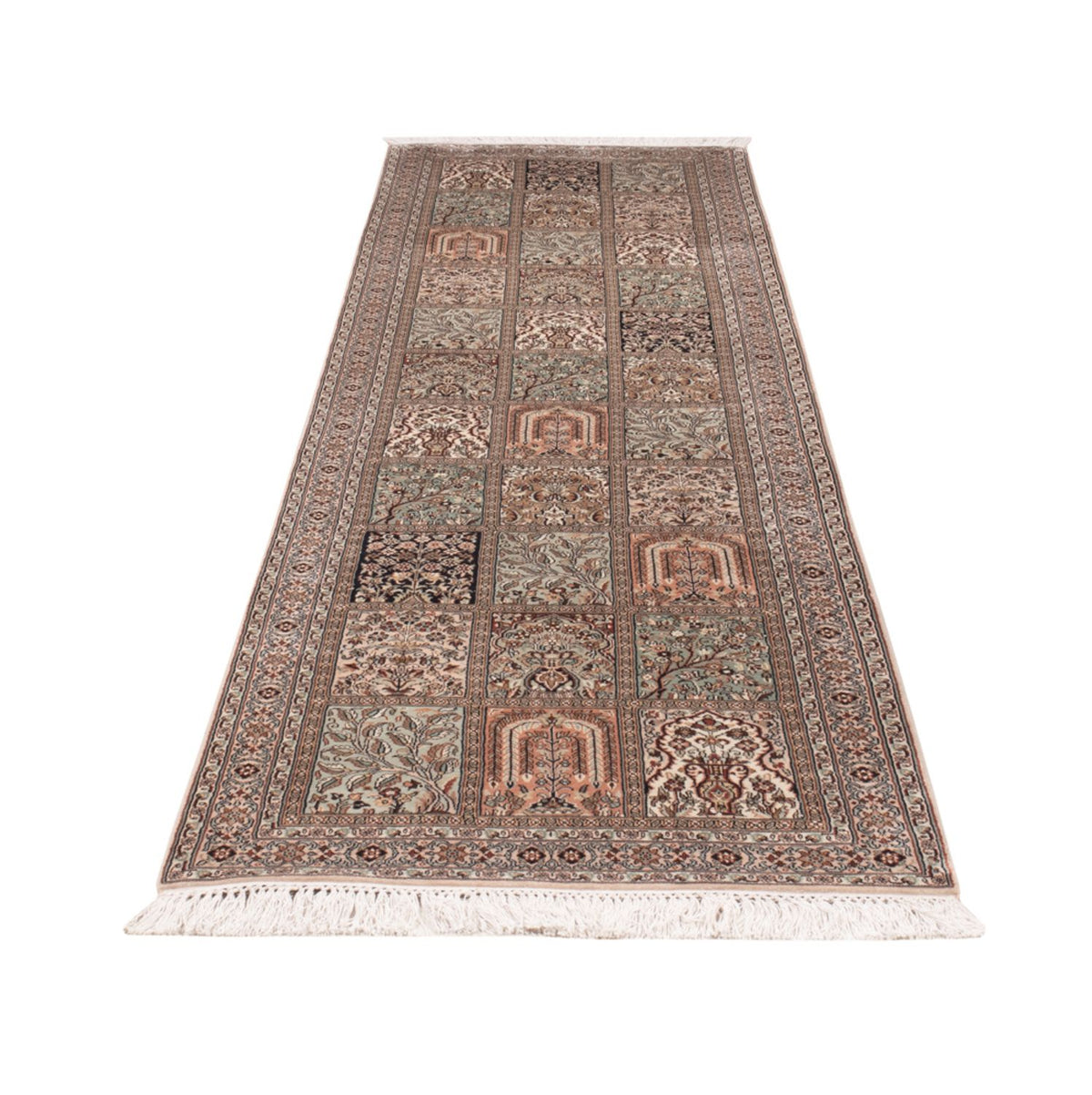Tappeto corsia Tappeto di seta - Seta del Kashmir - 304 x 79 cm - beige scuro