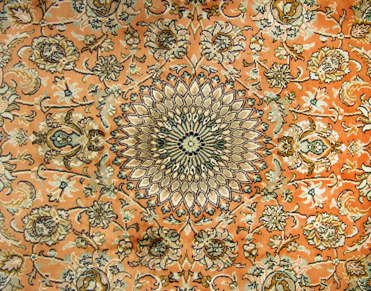 Tappeto di seta - Seta del Kashmir quadrato - 216 x 211 cm - arancione