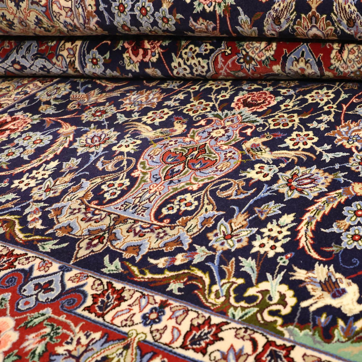 Tappeto orientale - Isfahan - Ordito di seta - 166 x 114 cm - blu scuro