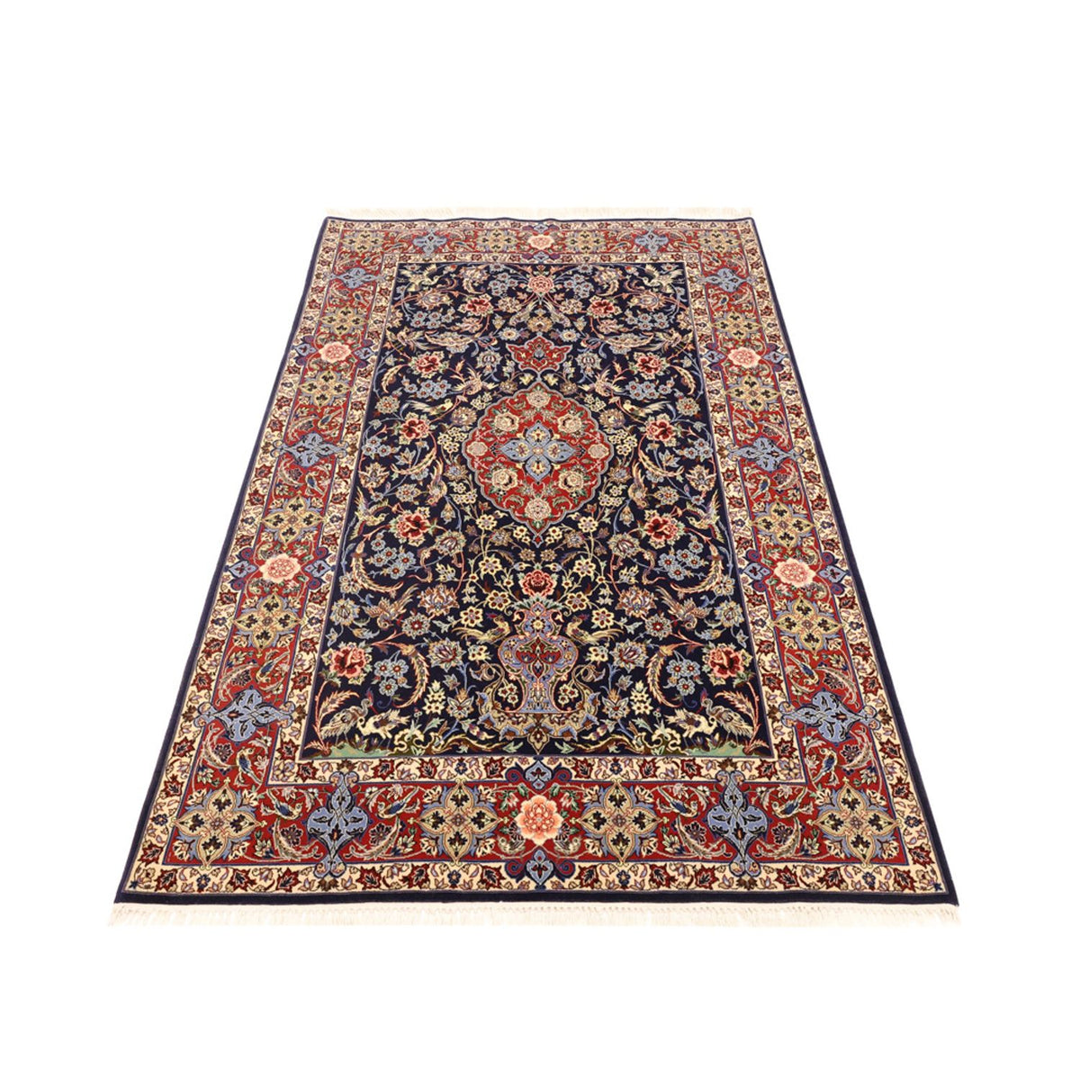 Tappeto orientale - Isfahan - Ordito di seta - 166 x 114 cm - blu scuro