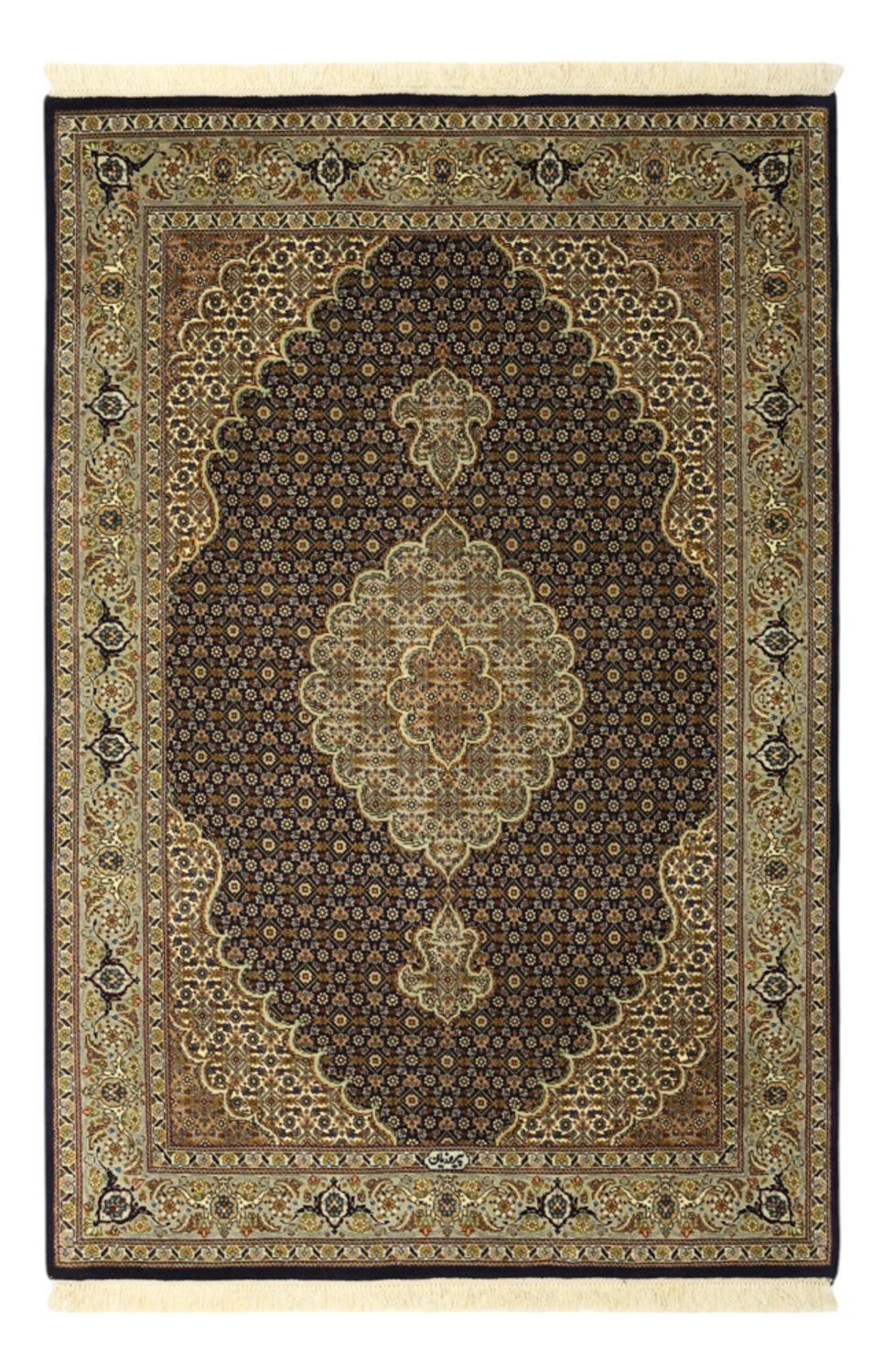 Tappeto Persero - Tabriz - Reale - Ordito di seta - 149 x 100 cm - beige scuro