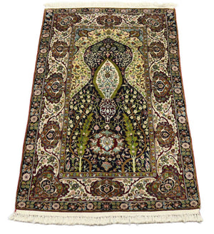 Tappeto di seta - Seta del Kashmir - 152 x 98 cm - nero