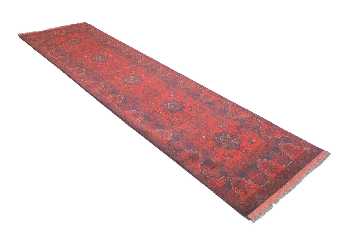 Tappeto corsia Tappeto afgano - Kunduz - 297 x 79 cm - rosso