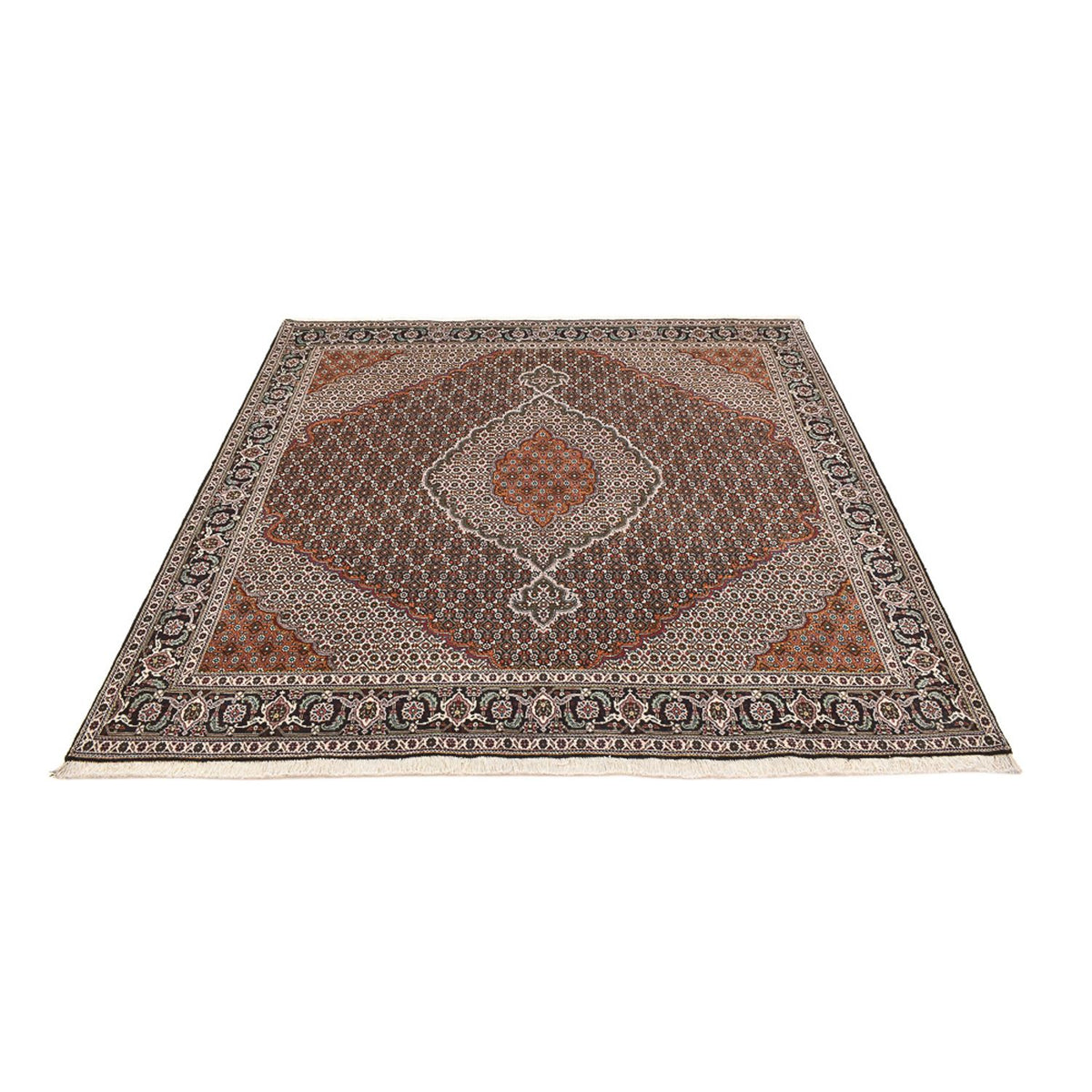 Tappeto Persero - Tabriz - Reale quadrato  - 203 x 203 cm - marrone