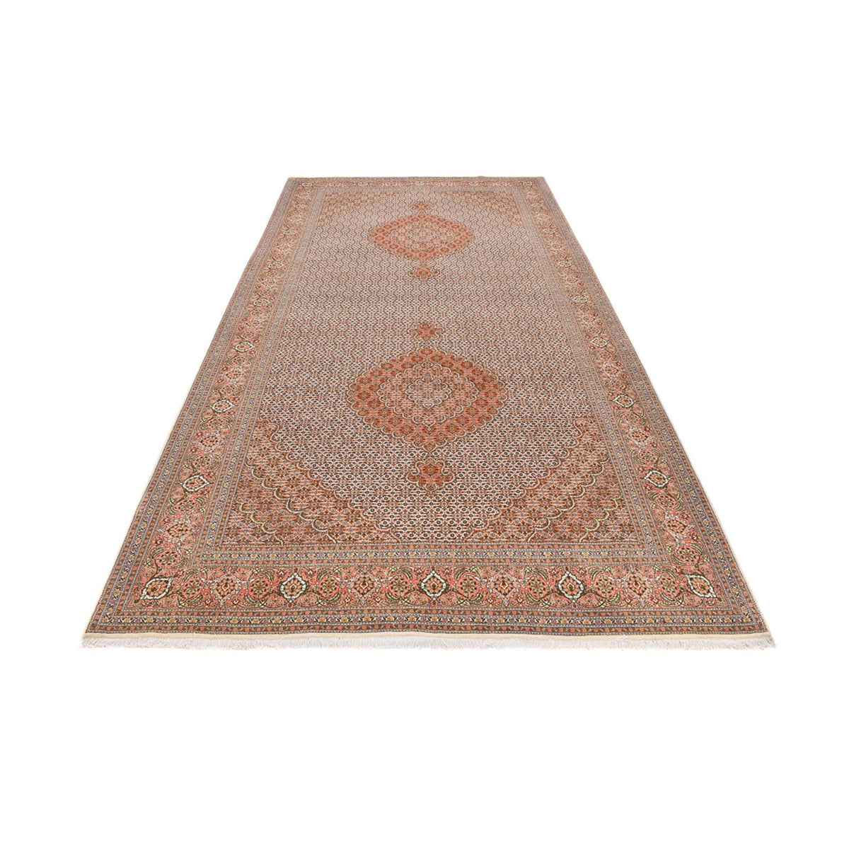 Tappeto corsia Tappeto Persero - Tabriz - Reale - 408 x 201 cm - marrone chiaro