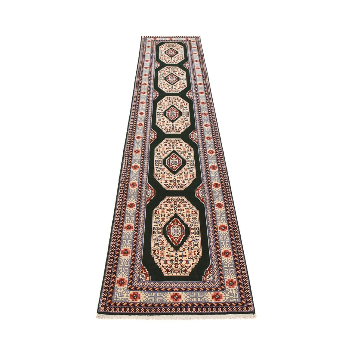 Tappeto corsia Tappeto Persero - Tabriz - Premio - 372 x 74 cm - blu scuro