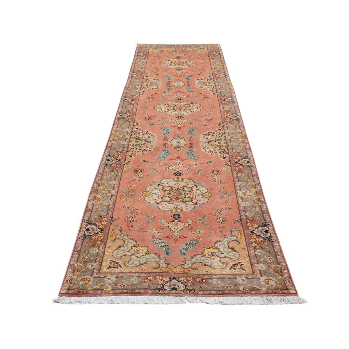 Tappeto corsia Tappeto Persero - Tabriz - Reale - 389 x 93 cm - rosso chiaro