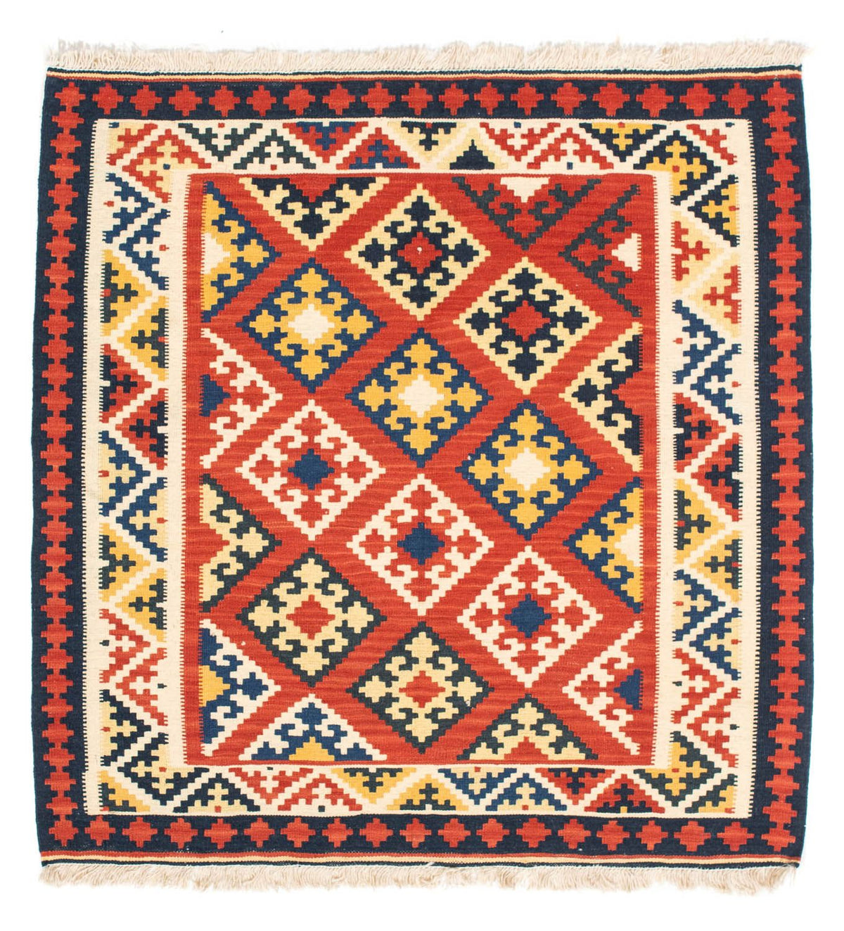 Tappeto Kelim - Orientale quadrato  - 103 x 102 cm - rosso scuro