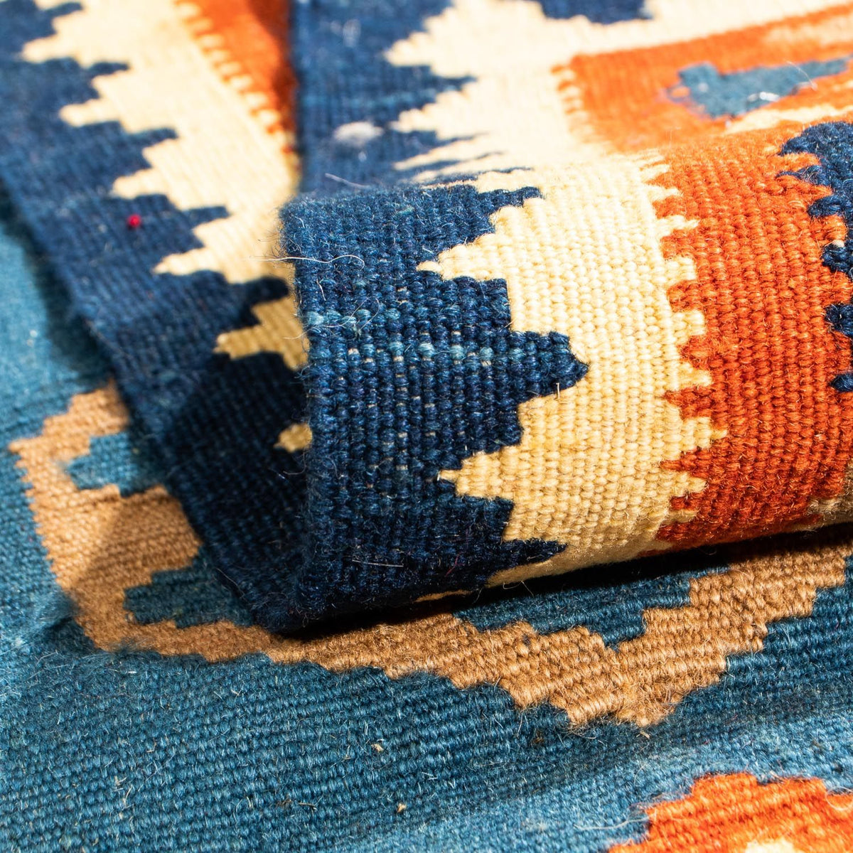 Tappeto Kelim - Orientale quadrato  - 102 x 95 cm - blu scuro