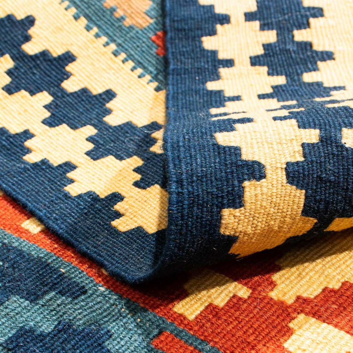Tappeto Kelim - Orientale quadrato  - 103 x 100 cm - blu scuro