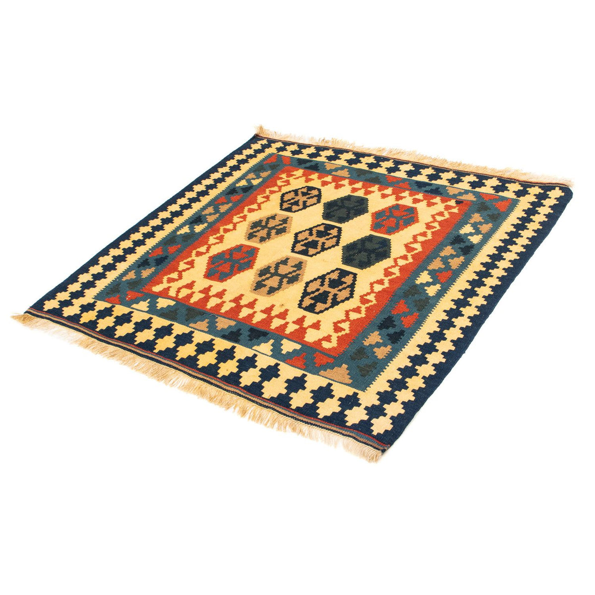 Tappeto Kelim - Orientale quadrato  - 103 x 100 cm - blu scuro