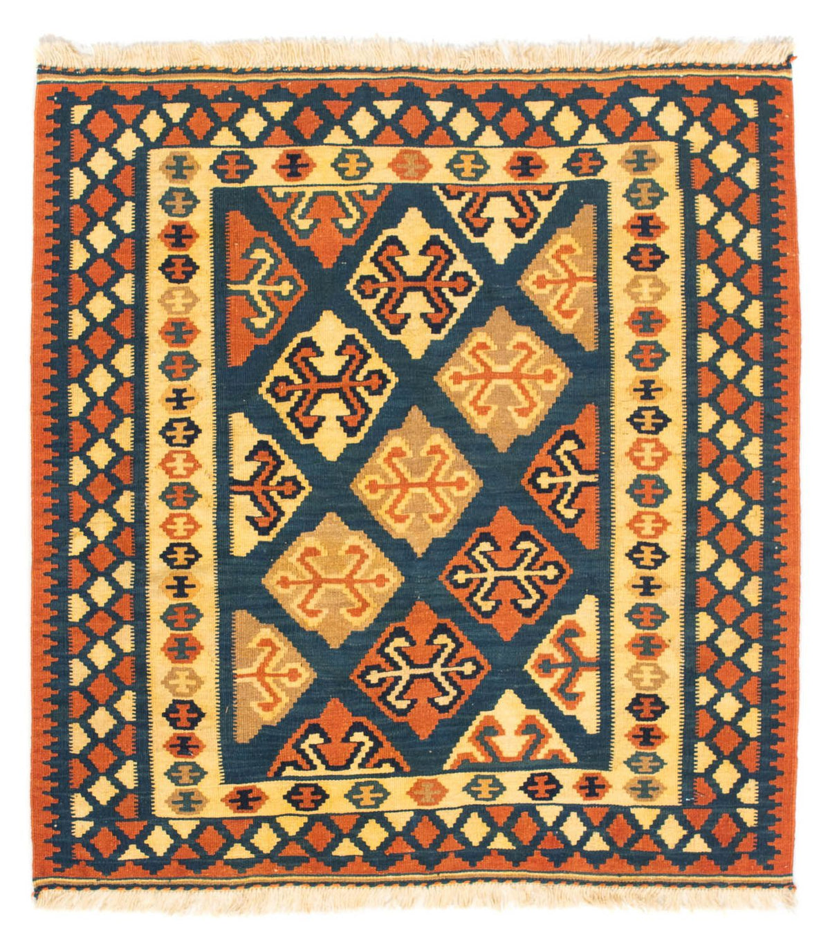 Tappeto Kelim - Orientale quadrato - 104 x 100 cm - blu scuro