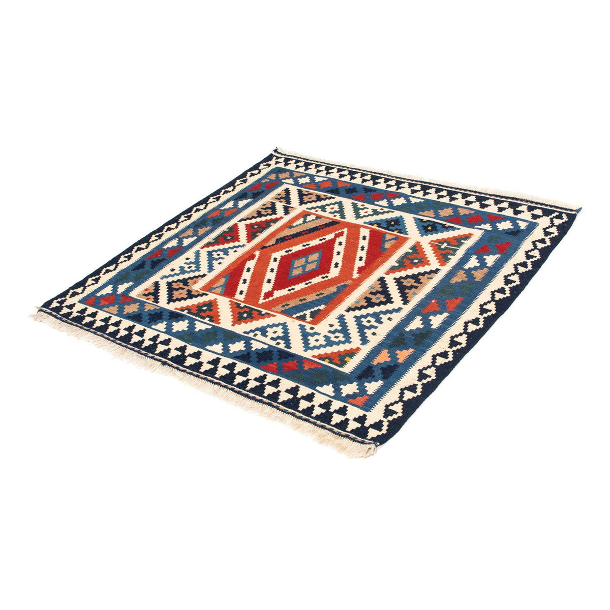 Tappeto Kelim - Orientale quadrato - 103 x 102 cm - blu chiaro