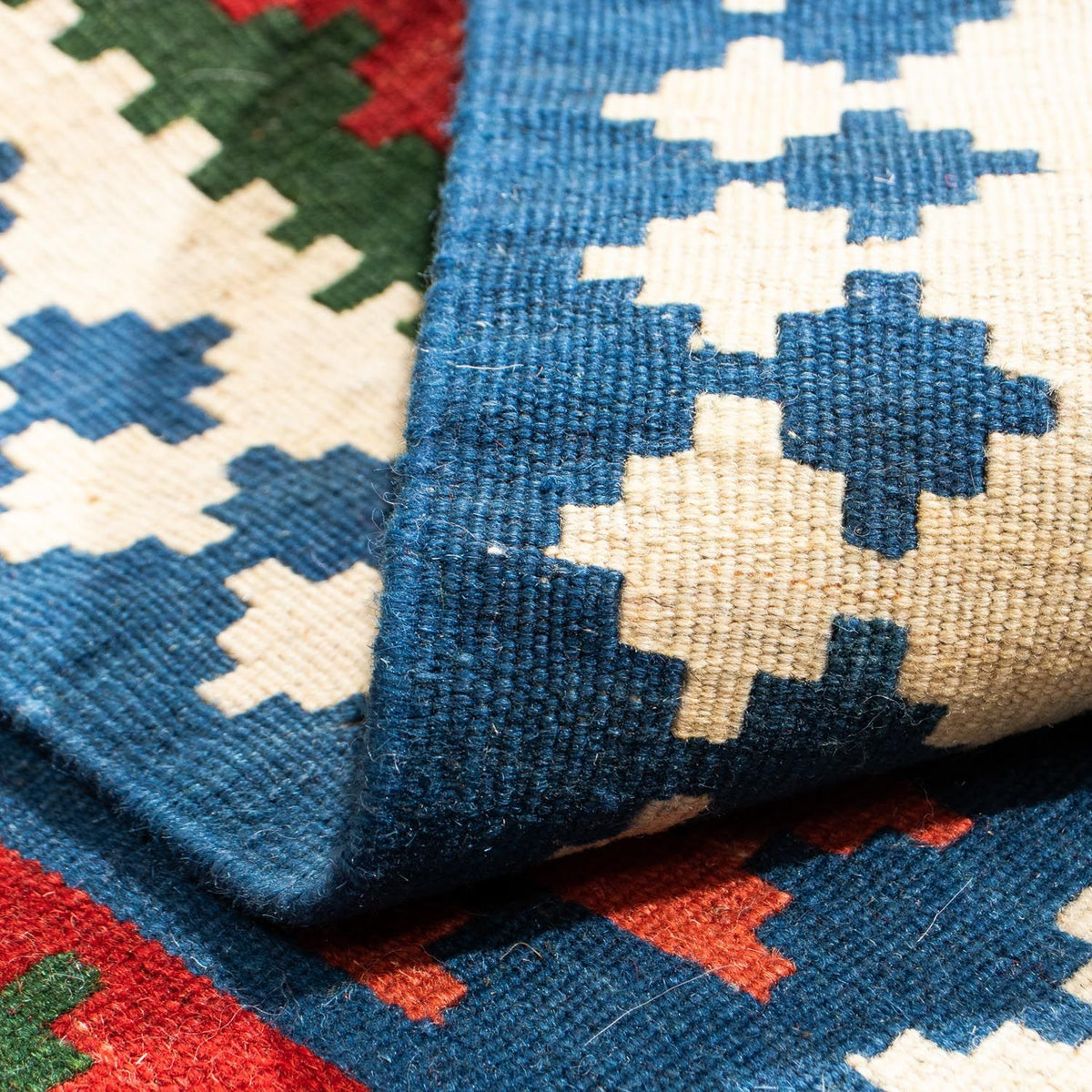 Tappeto Kelim - Orientale quadrato - 104 x 100 cm - blu scuro