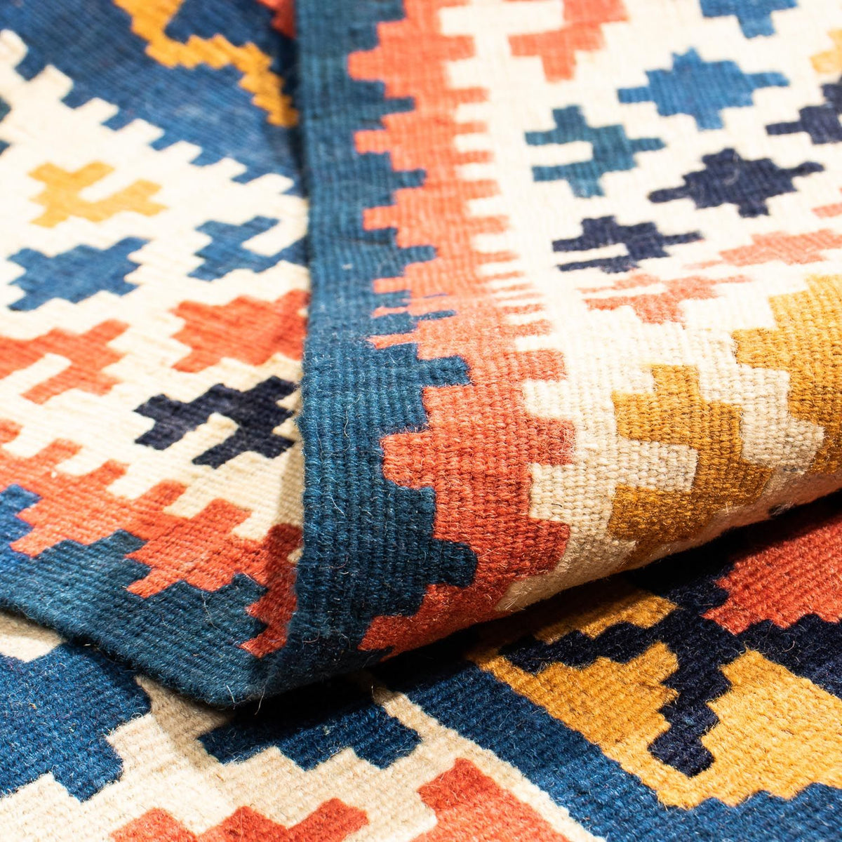 Tappeto Kelim - Orientale quadrato - 103 x 100 cm - blu scuro
