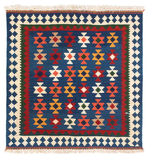 Tappeto Kelim - Orientale quadrato  - 103 x 100 cm - blu scuro
