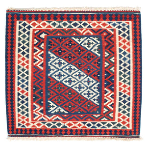 Tappeto Kelim - Orientale quadrato  - 100 x 95 cm - blu scuro