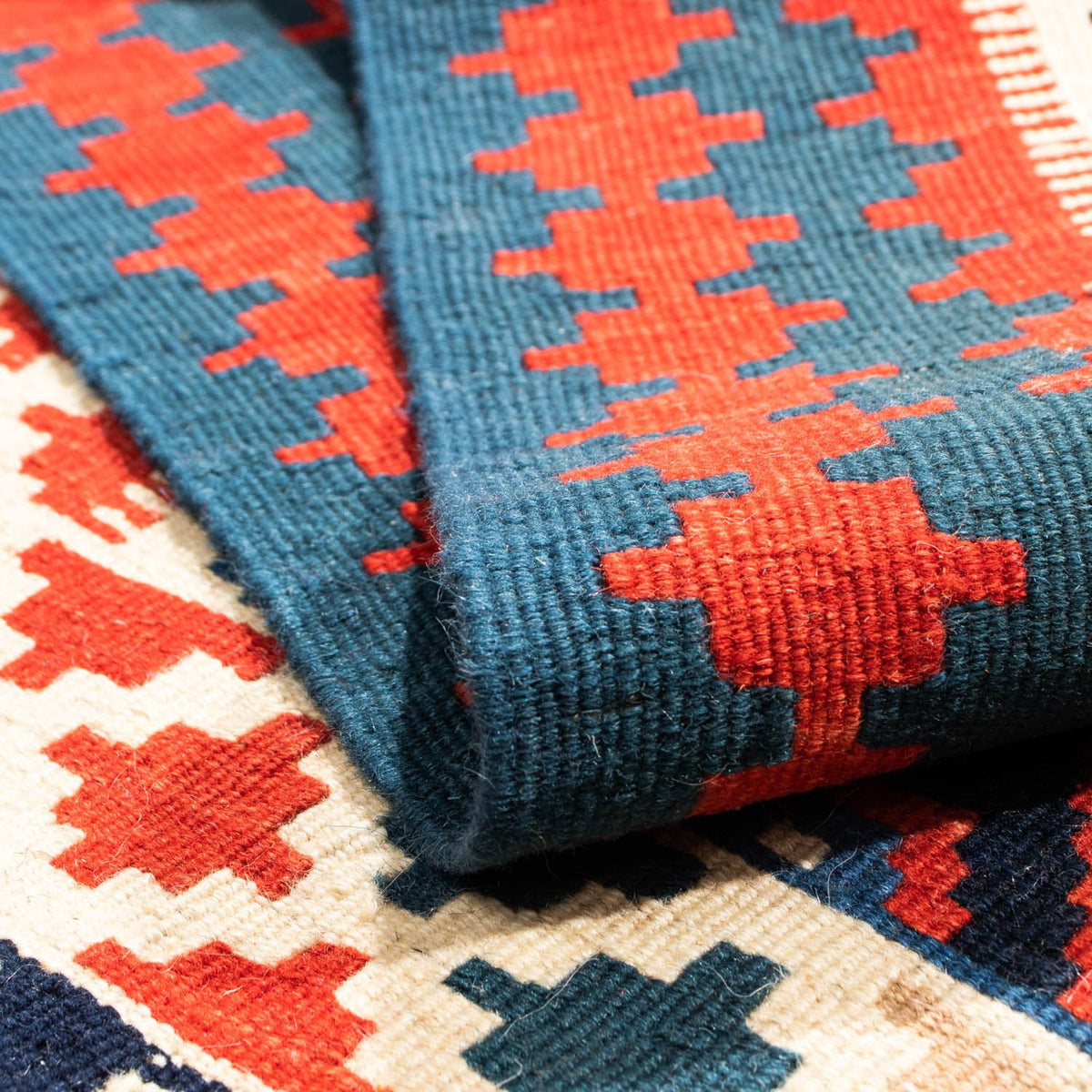 Tappeto Kelim - Orientale quadrato  - 125 x 110 cm - blu