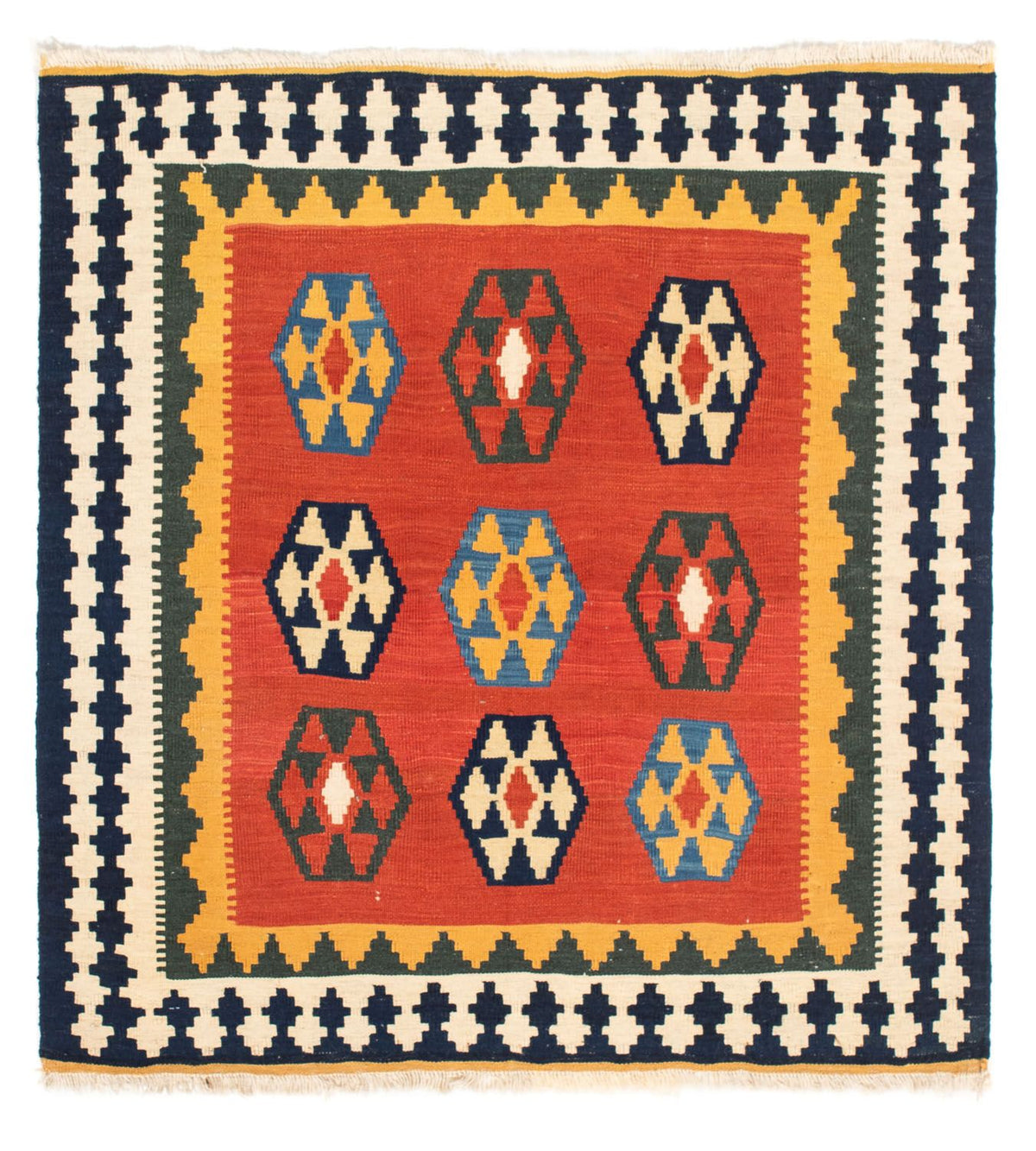Tappeto Kelim - Orientale quadrato  - 105 x 100 cm - rosso scuro