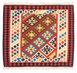 Tappeto Kelim - Orientale quadrato  - 101 x 93 cm - rosso scuro