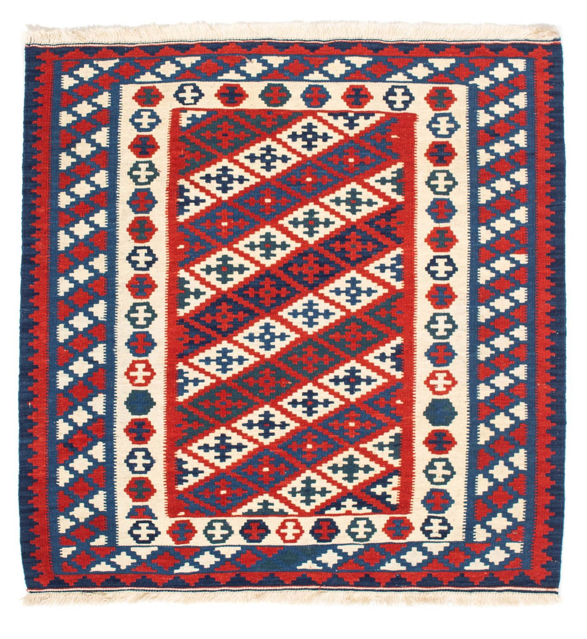 Tappeto Kelim - Orientale quadrato  - 102 x 102 cm - rosso scuro