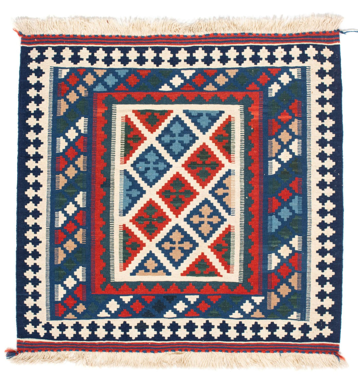 Tappeto Kelim - Orientale quadrato - 103 x 100 cm - blu scuro