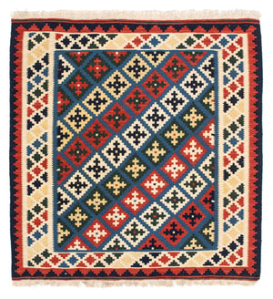 Tappeto Kelim - Orientale quadrato  - 104 x 100 cm - blu scuro