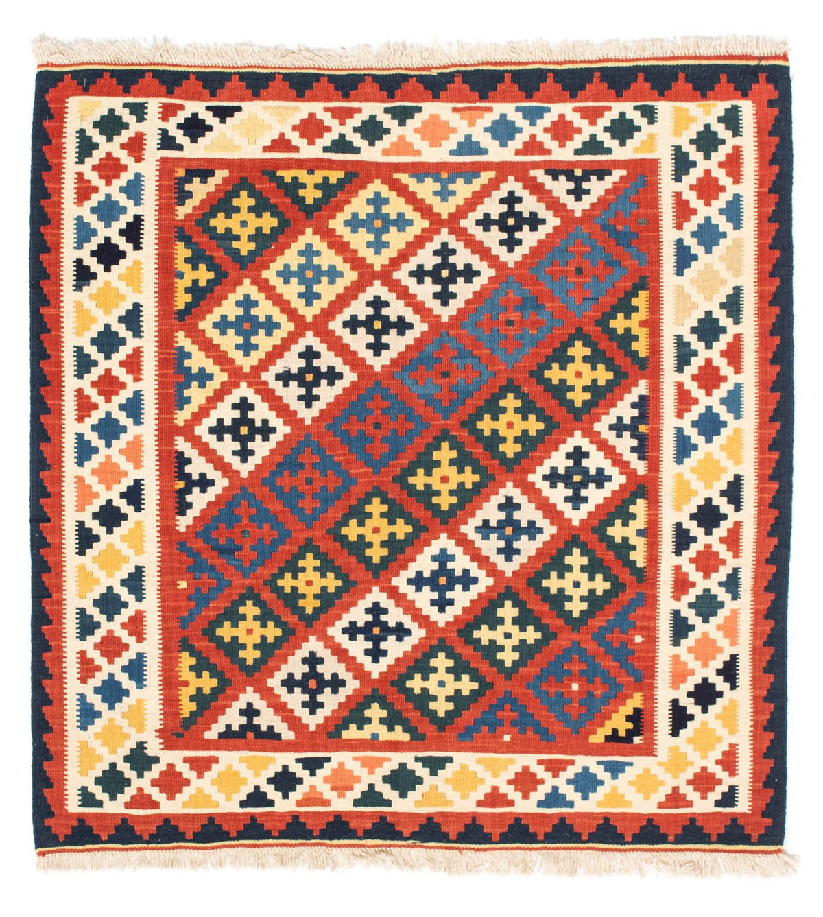 Tappeto Kelim - Orientale quadrato - 106 x 102 cm - rosso scuro