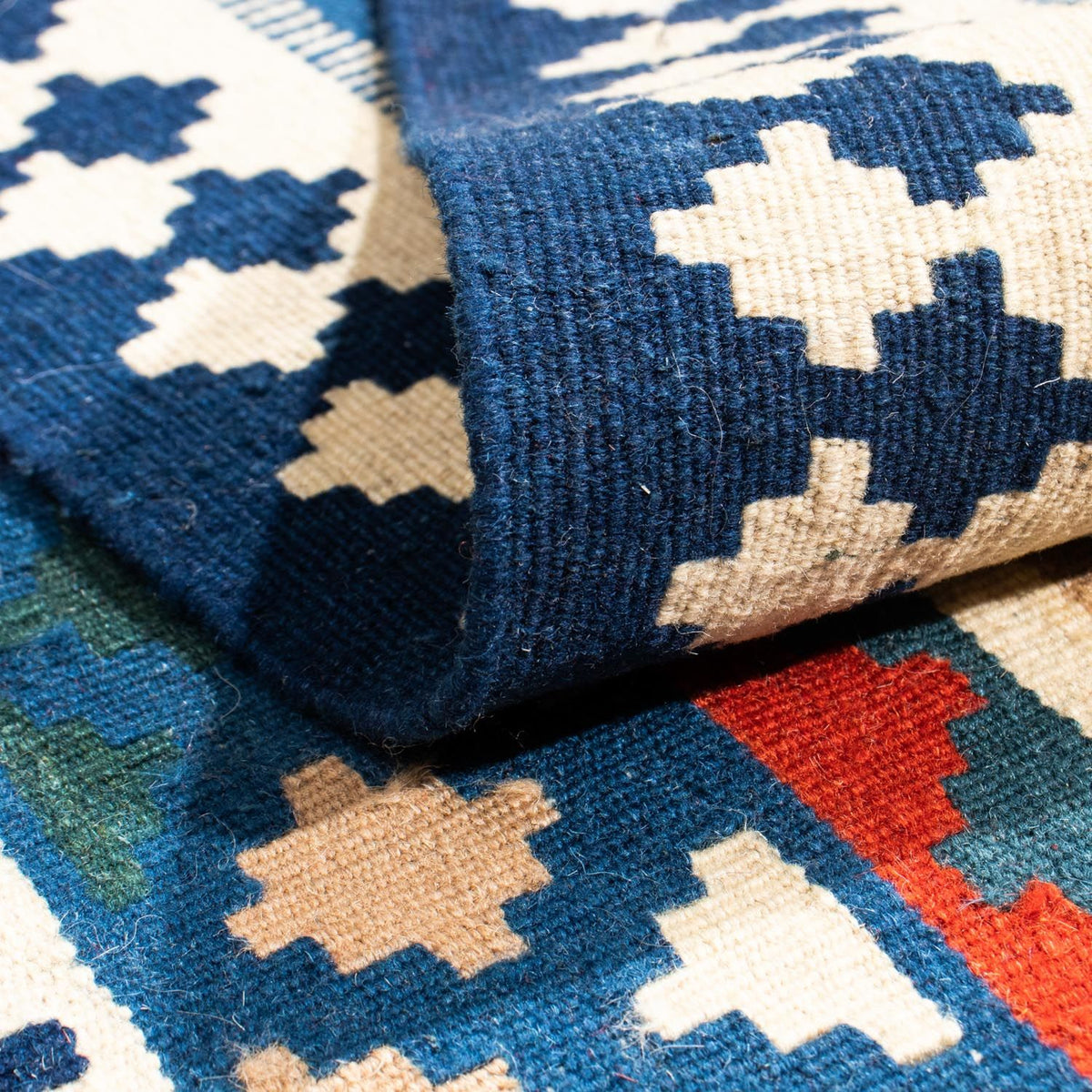 Tappeto Kelim - Orientale quadrato  - 104 x 103 cm - blu