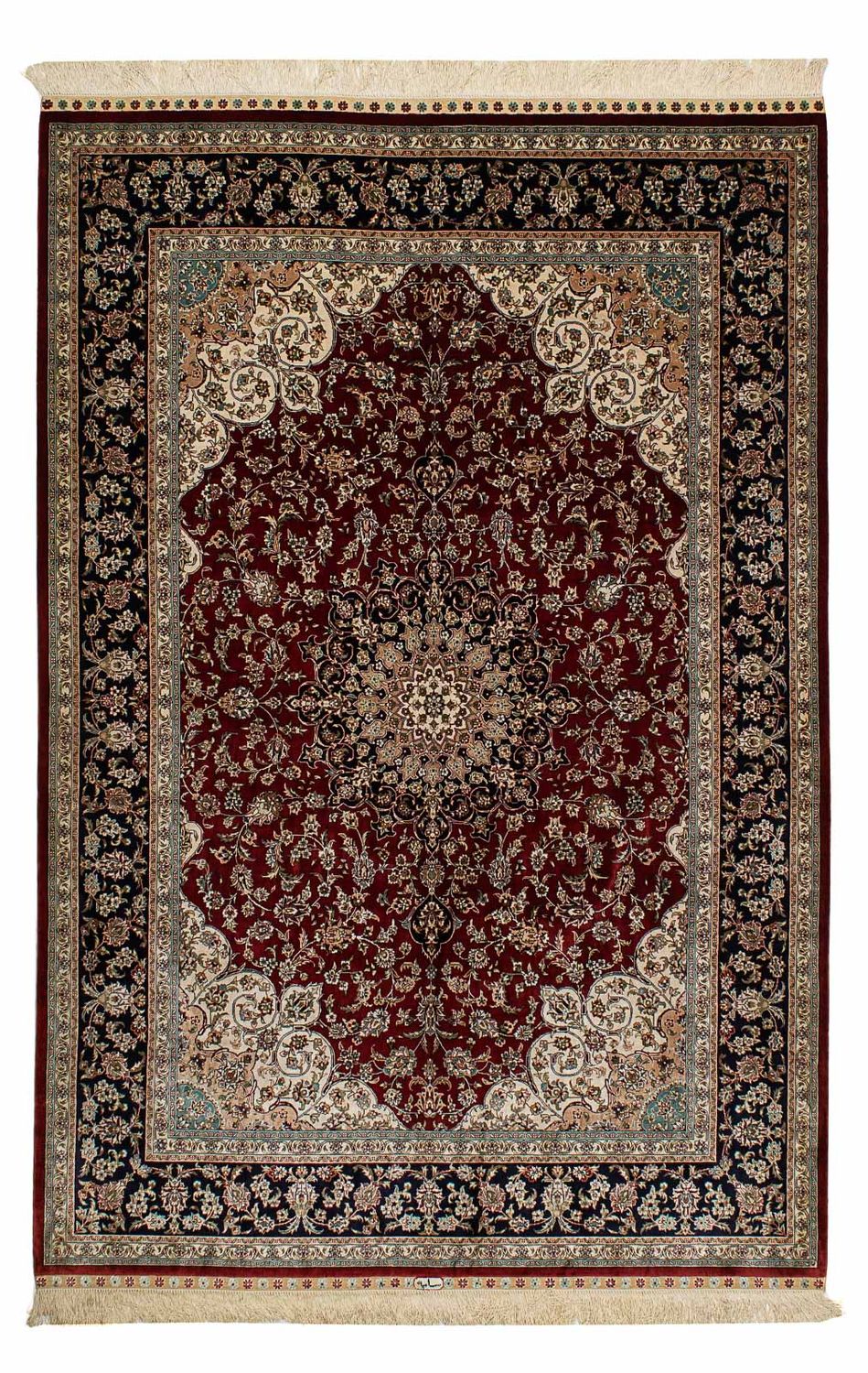 Tappeto di seta - seta cinese - 198 x 137 cm - rosso scuro