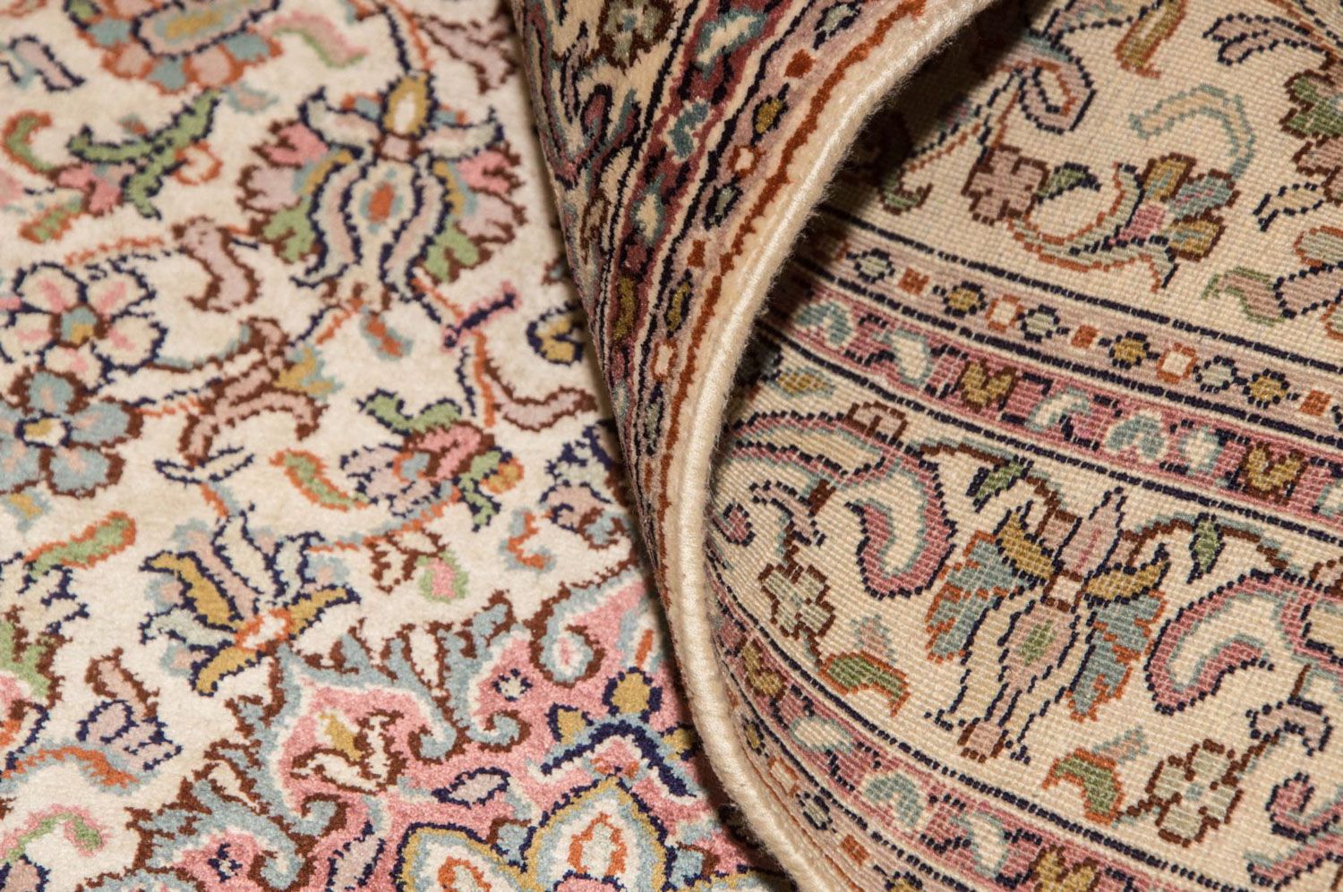 Tappeto corsia Tappeto di seta - Seta del Kashmir - 190 x 77 cm - beige