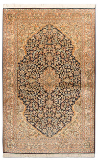 Tappeto di seta - Seta del Kashmir - 153 x 93 cm - blu scuro