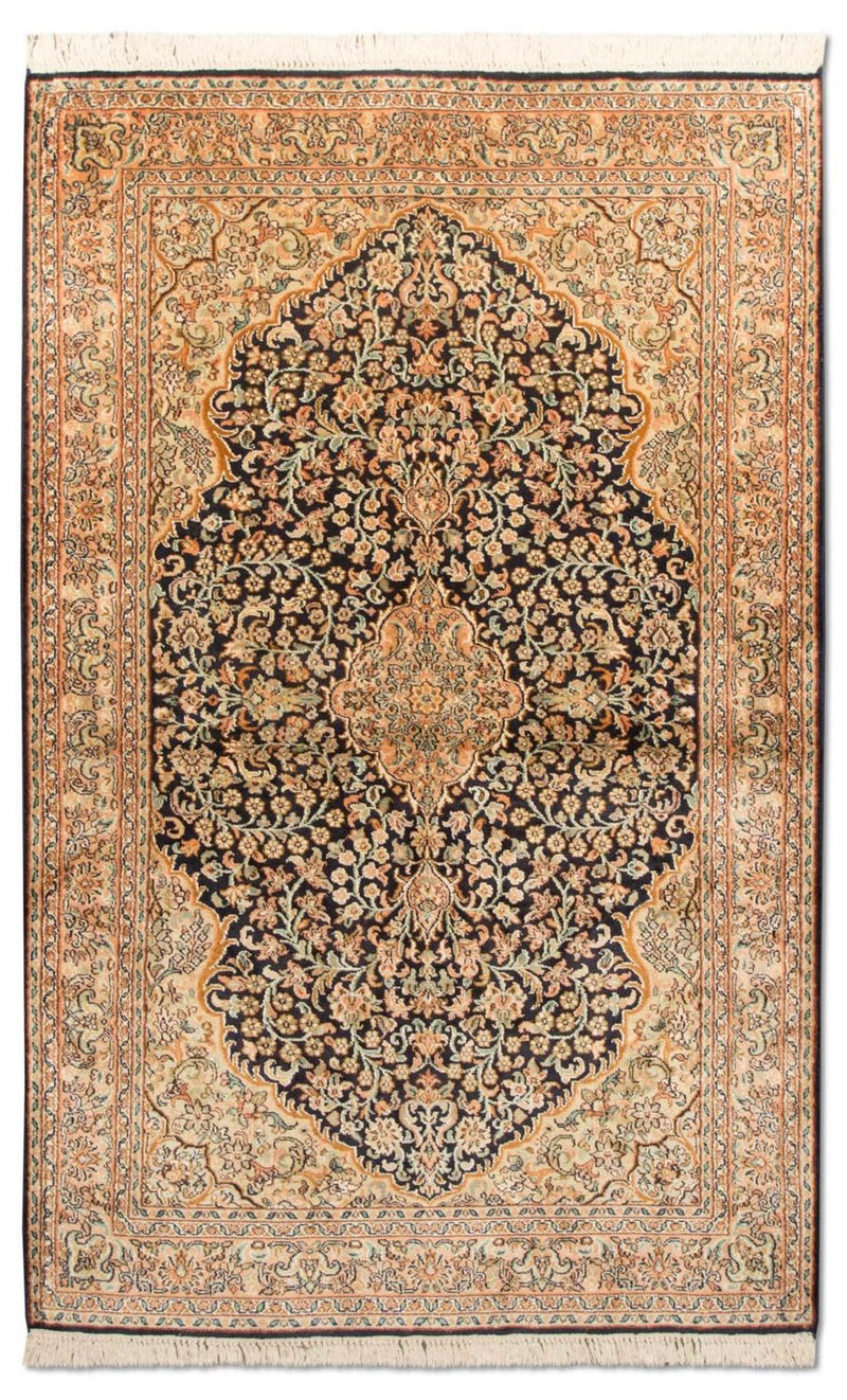 Tappeto di seta - Seta del Kashmir - 153 x 93 cm - blu scuro